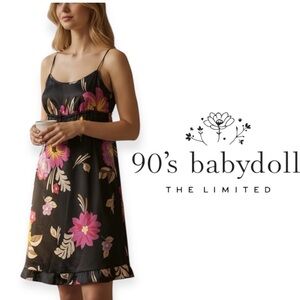 Vintage 90’s black floral babydoll silky slip dress The Limited size 4 CBK